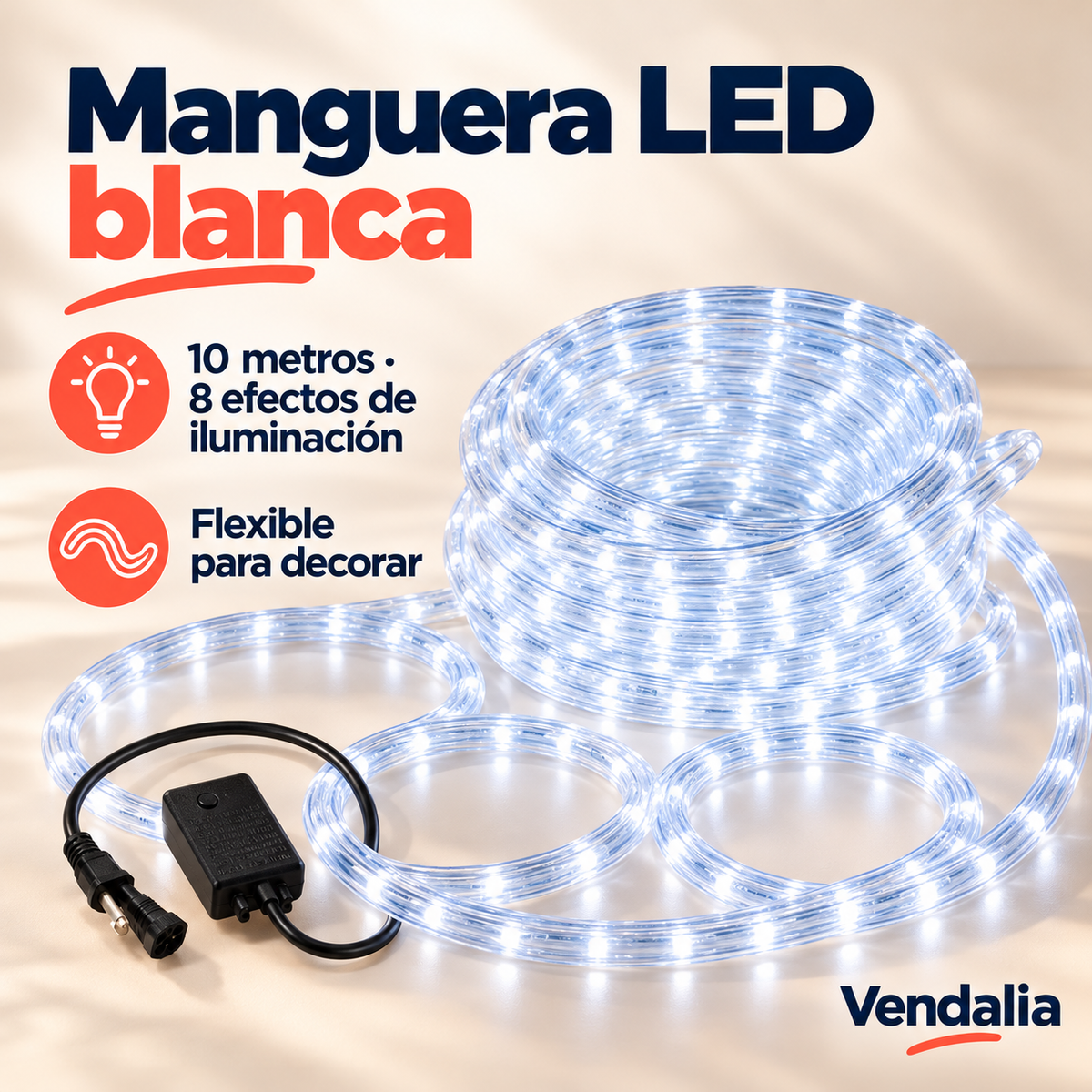 Manguera LED blanca · presentación Vendalia · SKU 30881