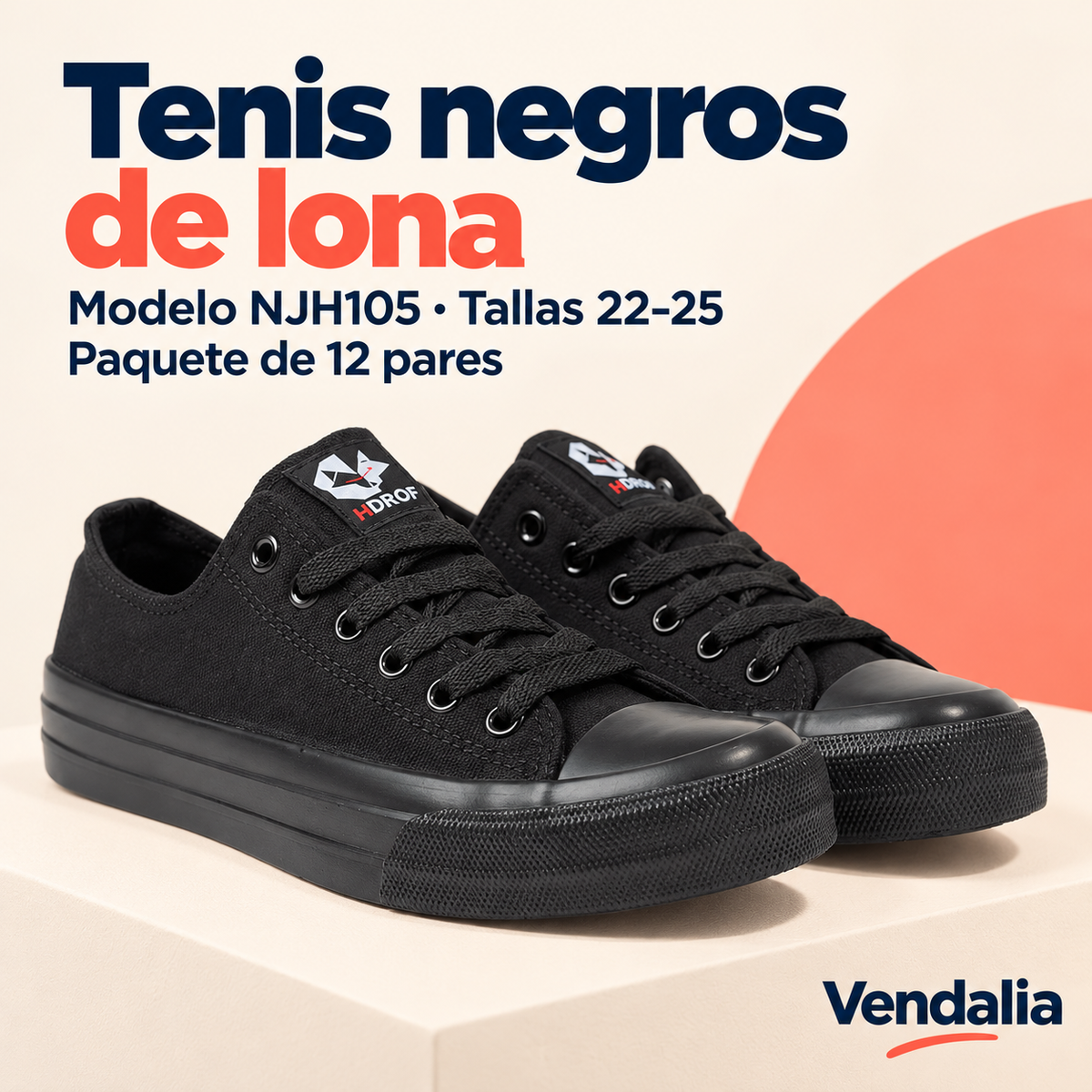 Tenis negros de lona · presentación Vendalia · SKU 41014