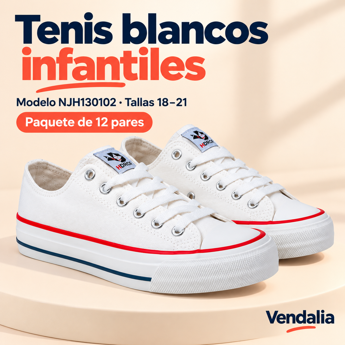 Tenis blancos infantiles · presentación Vendalia · SKU 41015