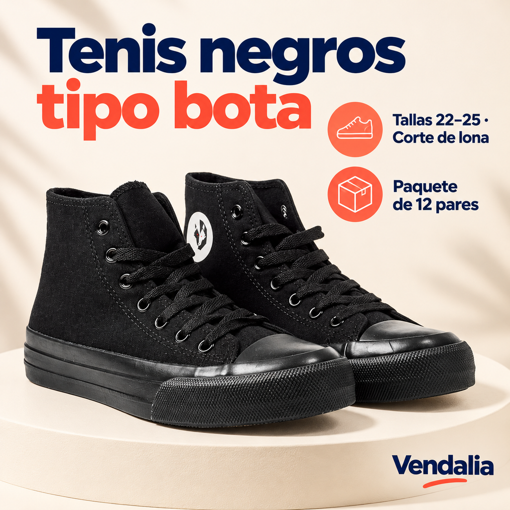 Tenis negros tipo bota · presentación Vendalia · SKU 41507