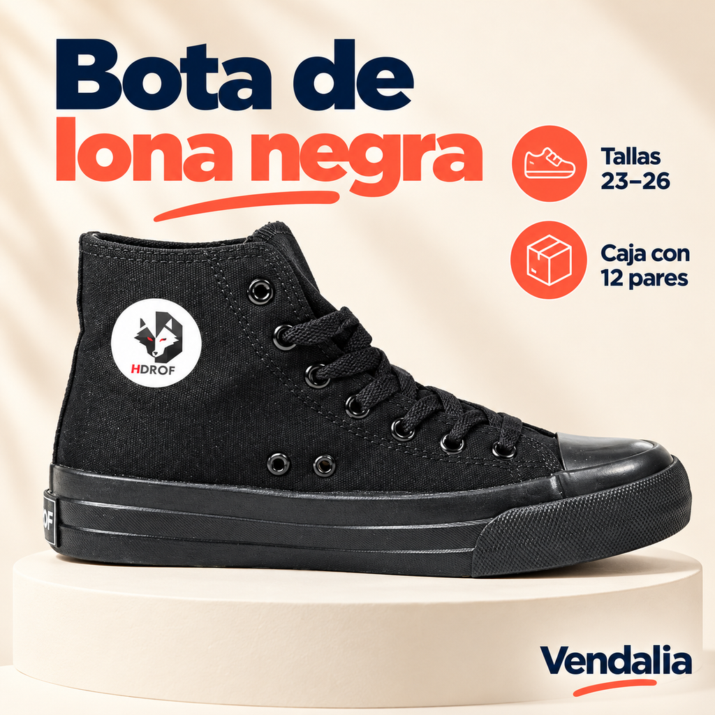 Bota de lona negra · presentación Vendalia · SKU 41513
