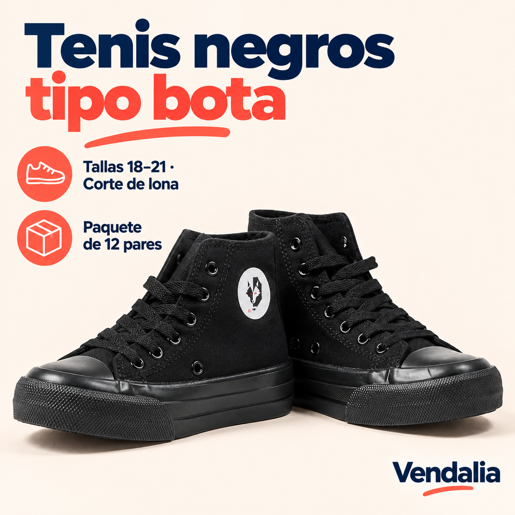 Tenis negros tipo bota · presentación Vendalia · SKU 41527