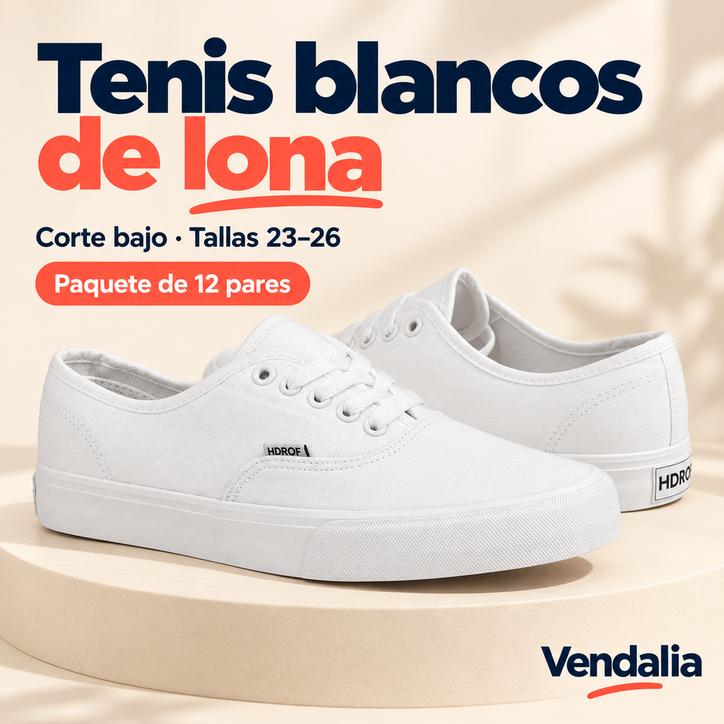 Tenis blancos de lona · presentación Vendalia · SKU 41585