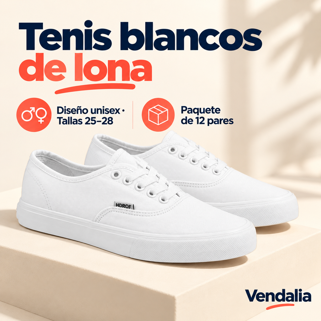 Tenis blancos de lona · presentación Vendalia · SKU 41588
