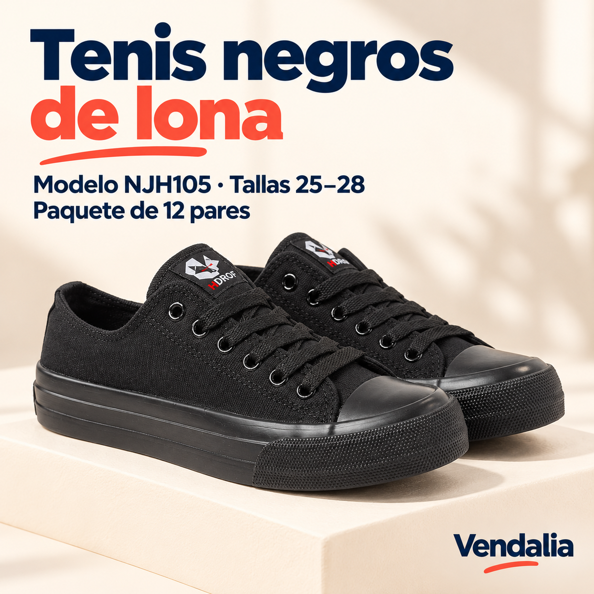Tenis negros de lona · presentación Vendalia · SKU 43740