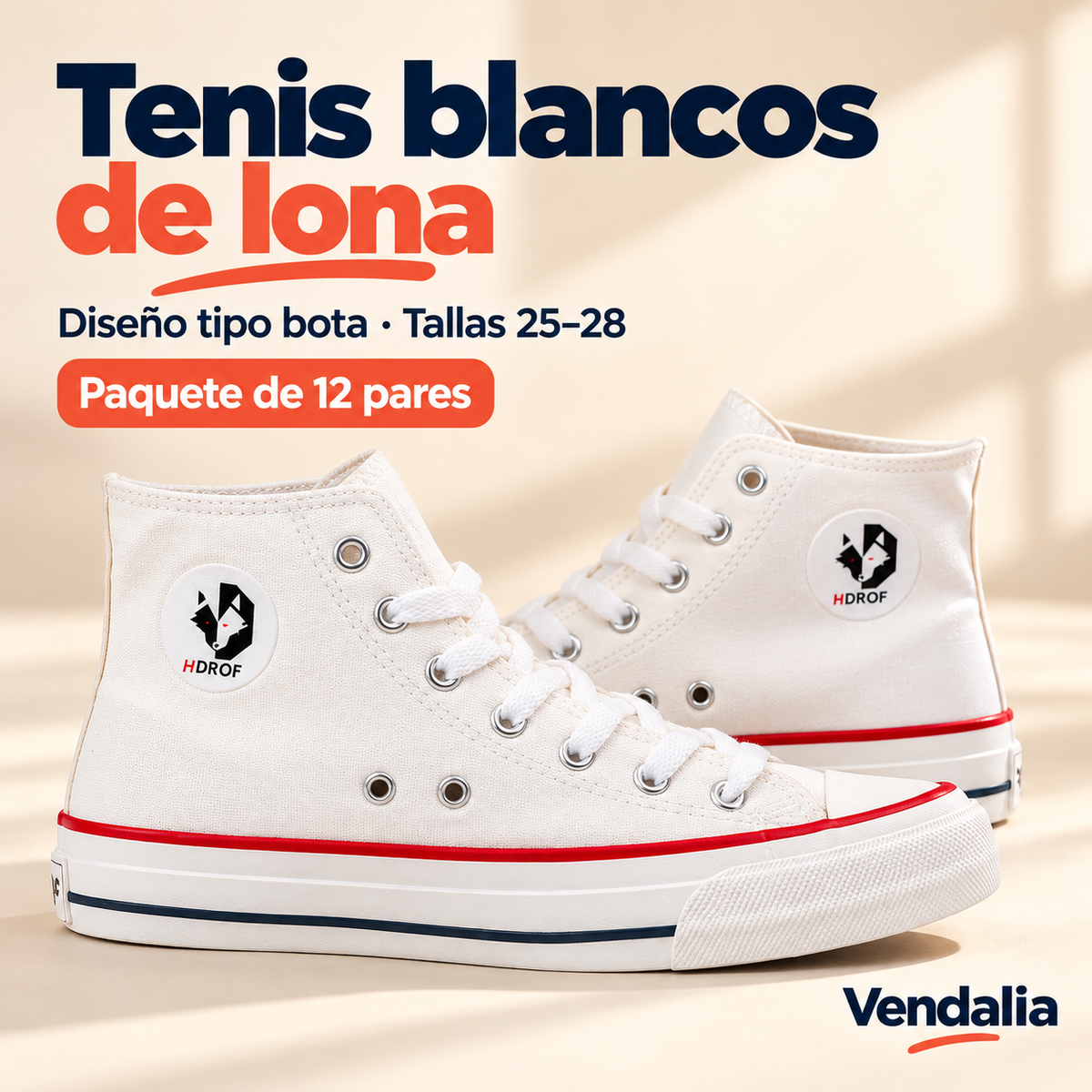Tenis blancos de lona · presentación Vendalia · SKU 43741