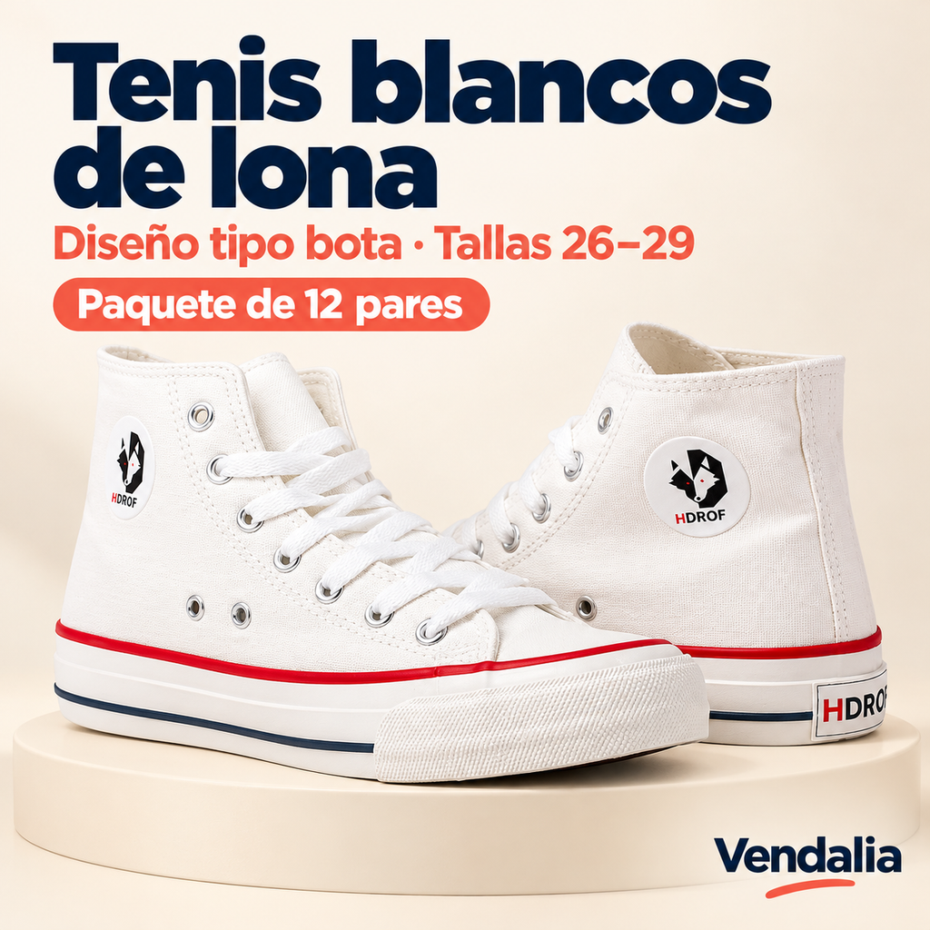 Tenis blancos de lona · presentación Vendalia · SKU 43745