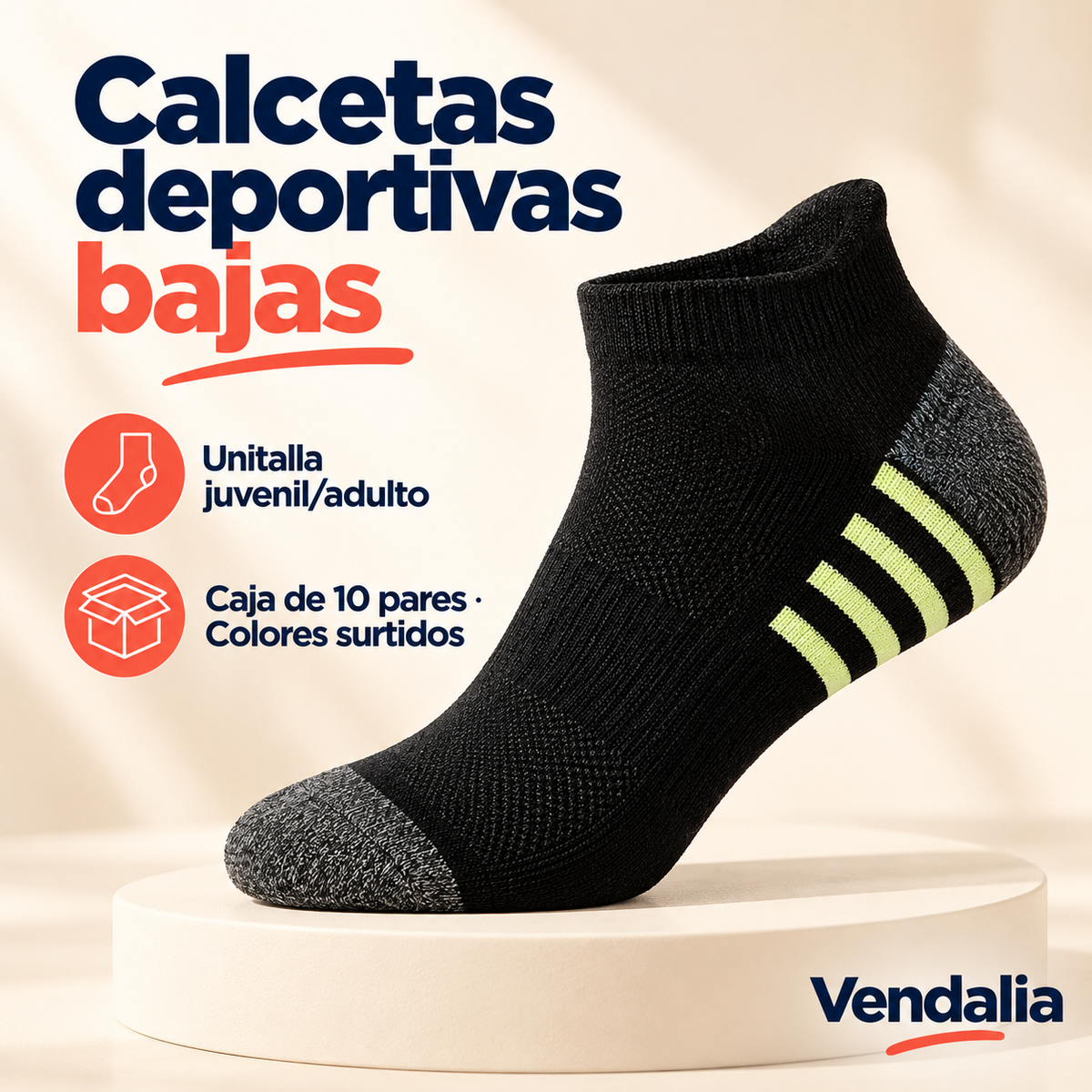 Calcetas deportivas bajas · presentación Vendalia · SKU 47121