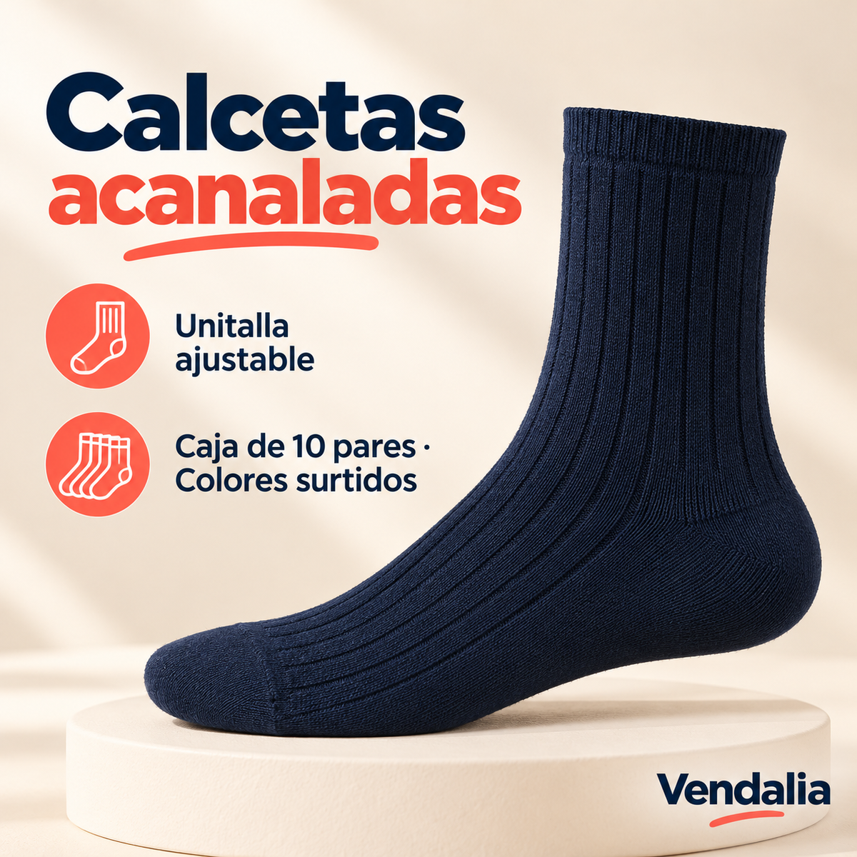 Calcetas acanaladas · presentación Vendalia · SKU 47138