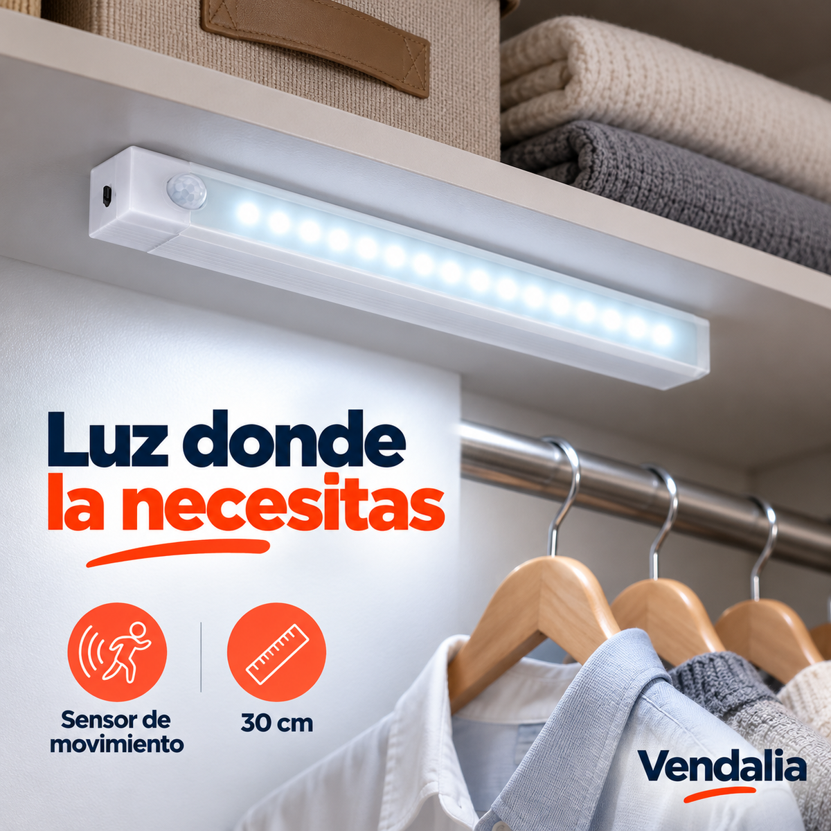 Barra LED blanca con sensor — portada Vendalia