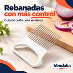 Portada Vendalia: guía para cortar verduras blanca, asa plástica ancha con apertura D horizontal y fila recta de púas finas metálicas paralelas. Ambientación no incluida.