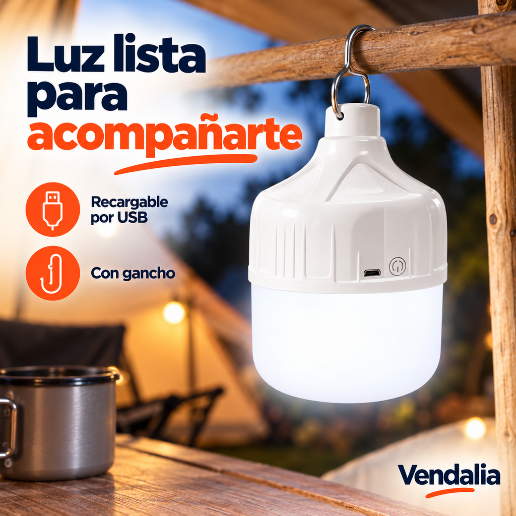 Lámpara LED blanca recargable con gancho — Vendalia