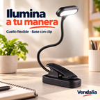 Lámpara LED negra con cuello flexible y clip — Vendalia