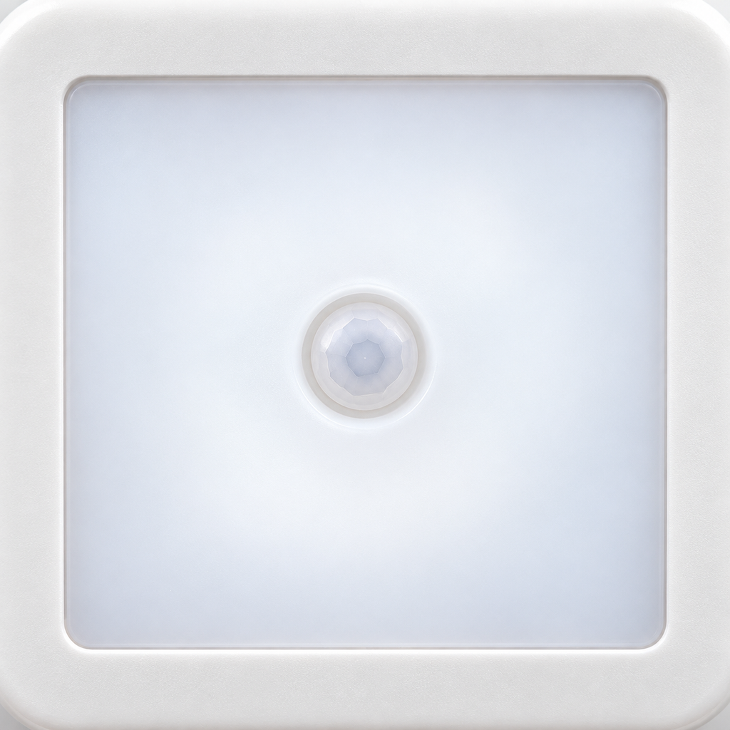 Luz nocturna cuadrada blanca con sensor — detalle