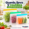 Juego de tres bolsas reutilizables con cierres surtidos. Portada Vendalia.