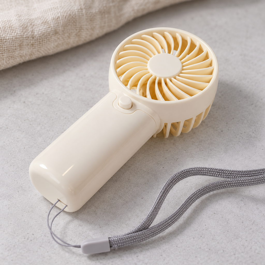 Detalle de rejilla, botón y correa del ventilador beige — Vendalia