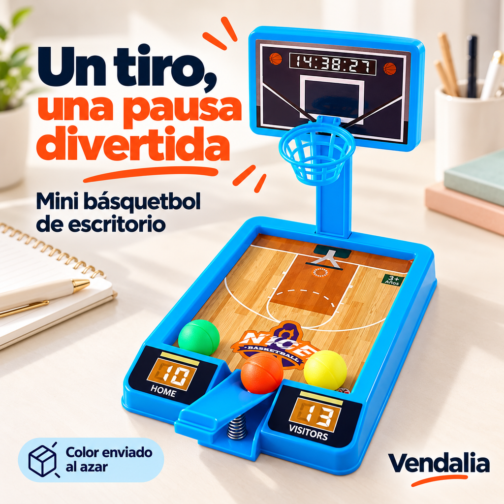 Portada Vendalia: Mini básquetbol de escritorio. Color de muestra azul; envío al azar.