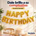 Vendalia — 47542 — globos dorados HAPPY BIRTHDAY; set de 13 letras sin inflar