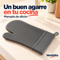 Portada Vendalia: una manopla de silicón gris oscuro, dedos unidos en silueta redonda y pulgar separado; textura cuadriculada fina en palma, borde liso, puño rectangular ancho con dos bordes y pequeño aro lateral. Ambientación no incluida.