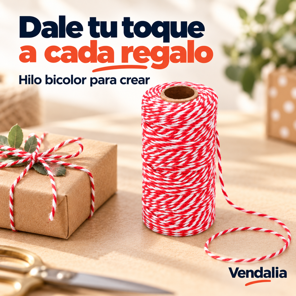 Hilo Bicolor Rojo con Blanco para Manualidades · Portada Vendalia · SKU 47616