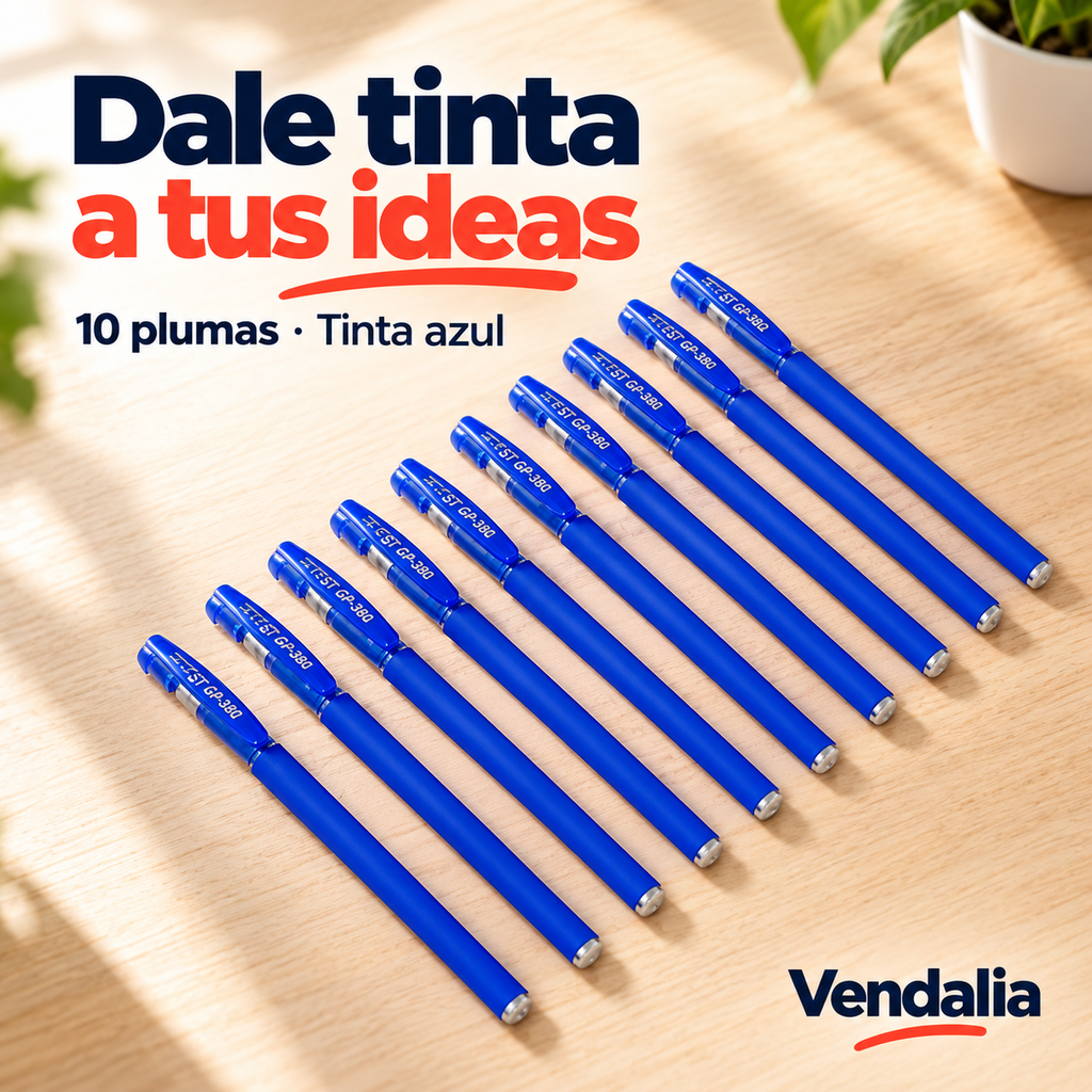 Paquete de 10 plumas azules TEST GP-380 — Vendalia