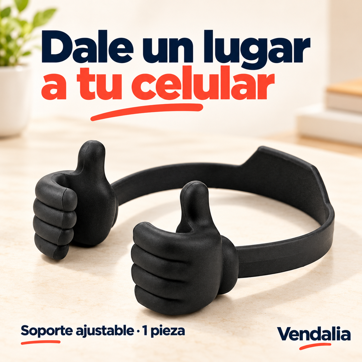Soporte negro de manos para celular, portada — Vendalia