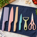 Vista de las seis piezas del juego pastel