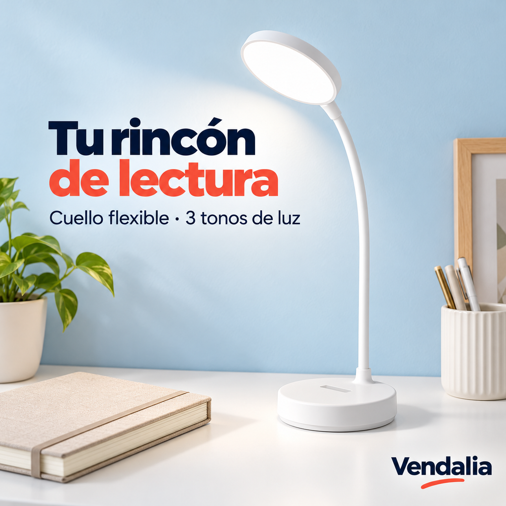 Lámpara LED blanca de escritorio — portada Vendalia
