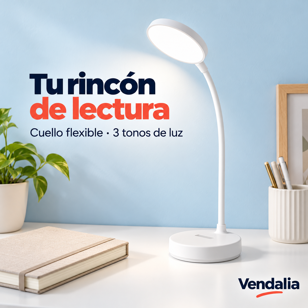 Lámpara LED blanca de escritorio — portada Vendalia