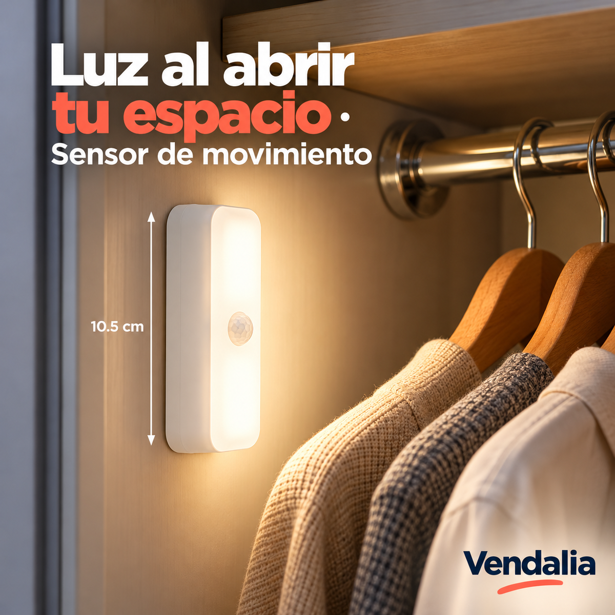 Lámpara compacta blanca con sensor de movimiento — portada Vendalia