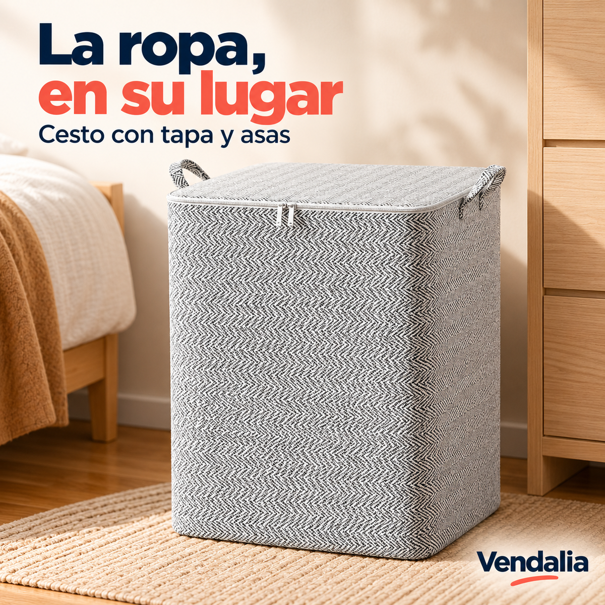 Cesto gris con tapa y patrón de espiga — portada Vendalia