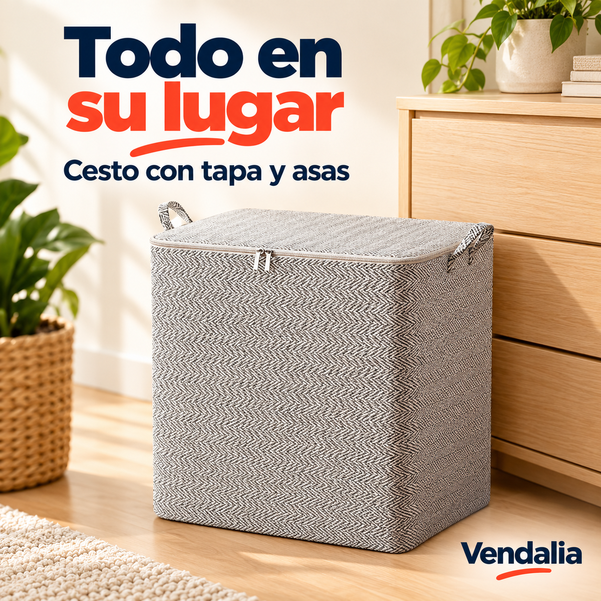 Cesto Organizador Tejido con Tapa · Portada Vendalia · SKU 47698