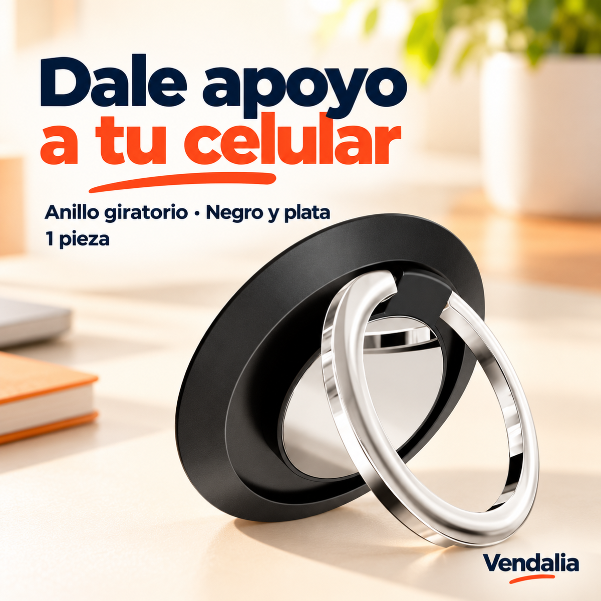 Soporte negro con aro plateado, portada — Vendalia