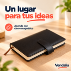 Agenda negra con cierre magnético y separador, portada — Vendalia