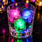 Cubos LED paquete de 12 — vista de detalle — SKU 47749; presentación de 12 piezas, accesorios de ambientación no incluidos