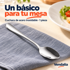 Cuchara de mesa plateada de acero inoxidable; portada Vendalia, venta por pieza.