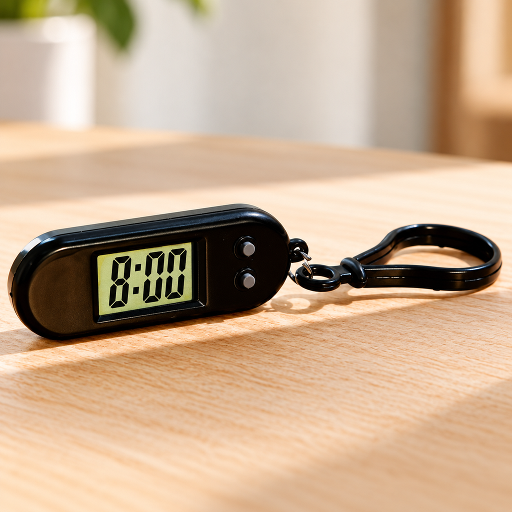 Pantalla y botones del reloj llavero negro, ejemplo de color — Vendalia
