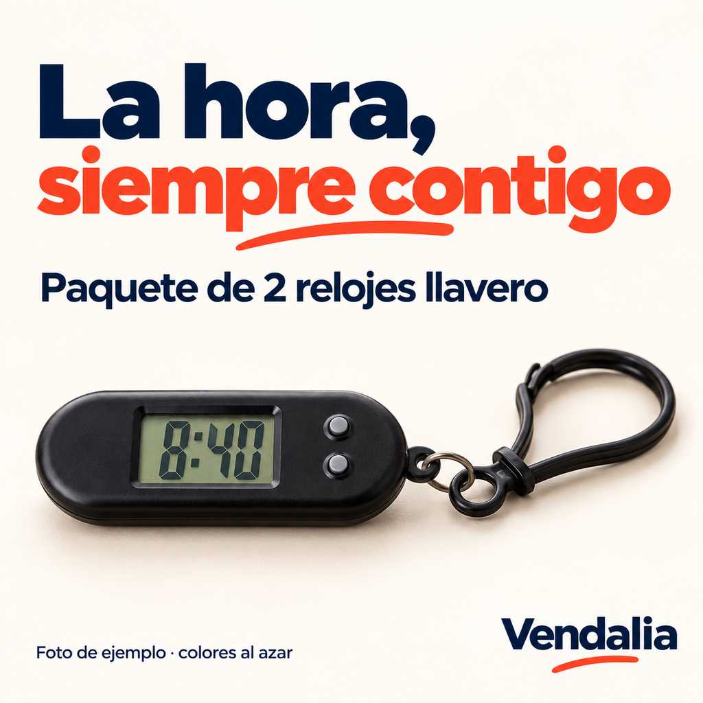 Reloj llavero negro de ejemplo; paquete de 2, colores al azar — Vendalia