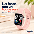 Reloj digital rosa con correa ajustable; gráficos decorativos — Vendalia