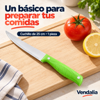 Cuchillo de cocina de 25 cm con mango verde; venta por pieza, portada Vendalia.