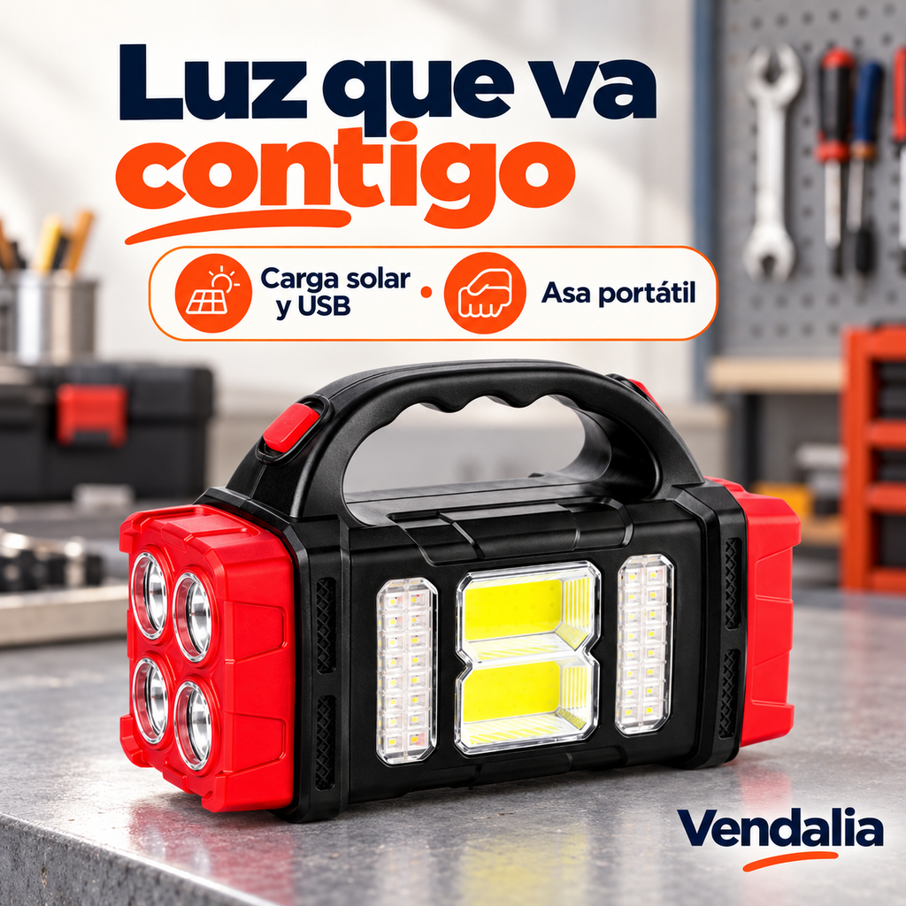 Linterna LED solar portátil negra y roja — Vendalia