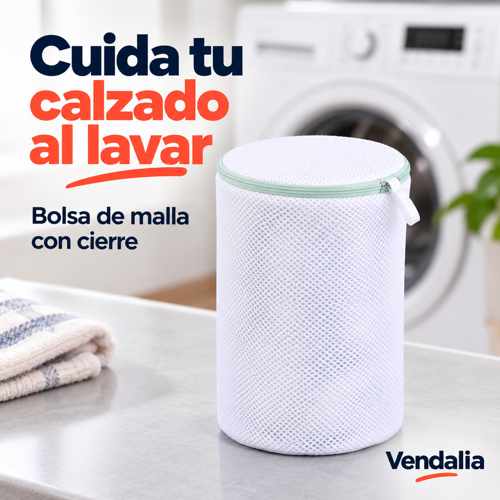 Bolsa blanca de malla para lavar zapatos — portada Vendalia