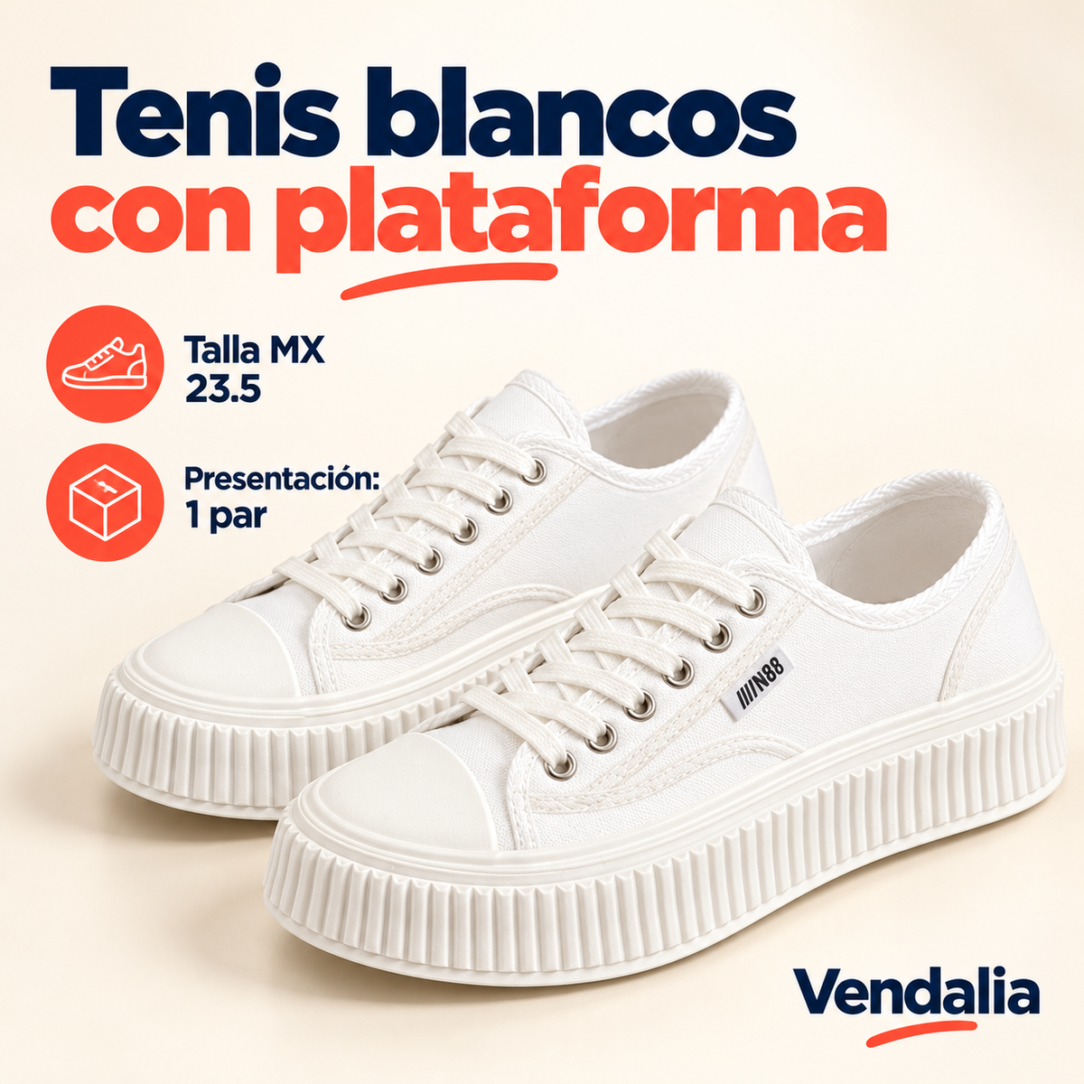 Tenis blancos con plataforma · presentación Vendalia · SKU 48316