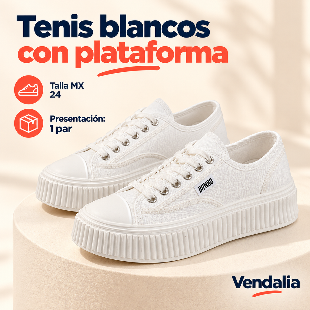 Tenis blancos con plataforma · presentación Vendalia · SKU 48317