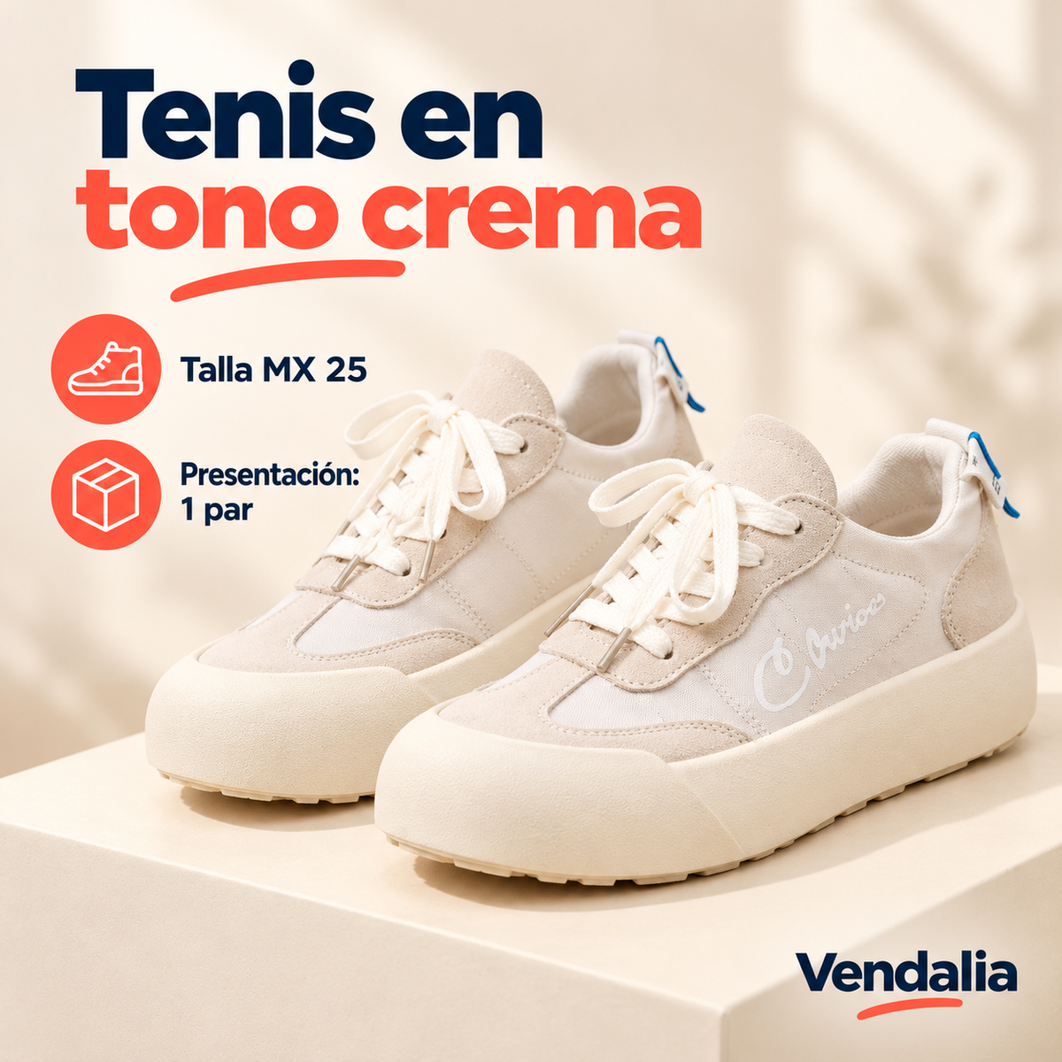 Tenis en tono crema · presentación Vendalia · SKU 48612