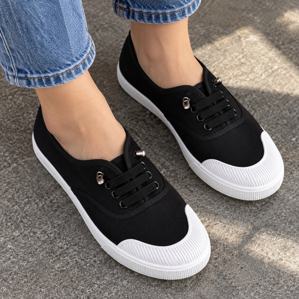 Tenis negros con blanco · vista de detalle · SKU 48650