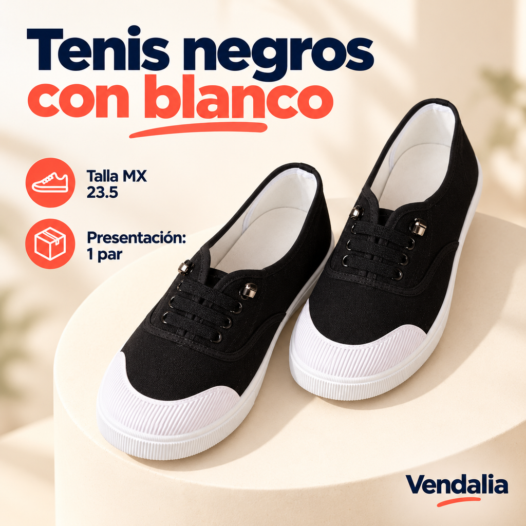 Tenis negros con blanco · presentación Vendalia · SKU 48650