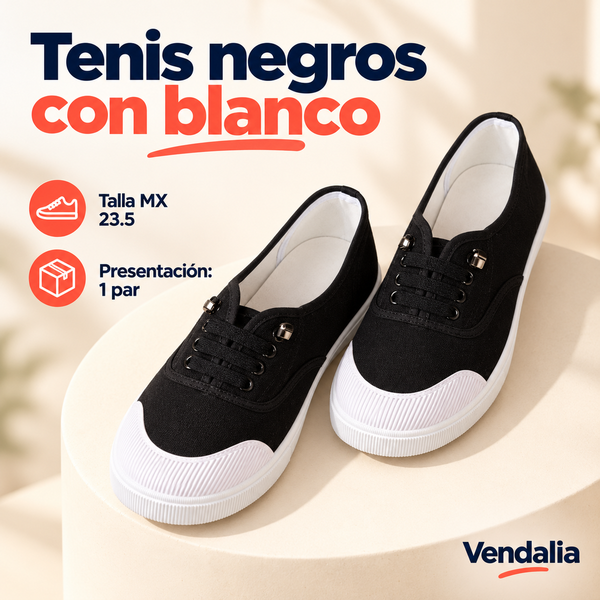 Tenis negros con blanco · presentación Vendalia · SKU 48650