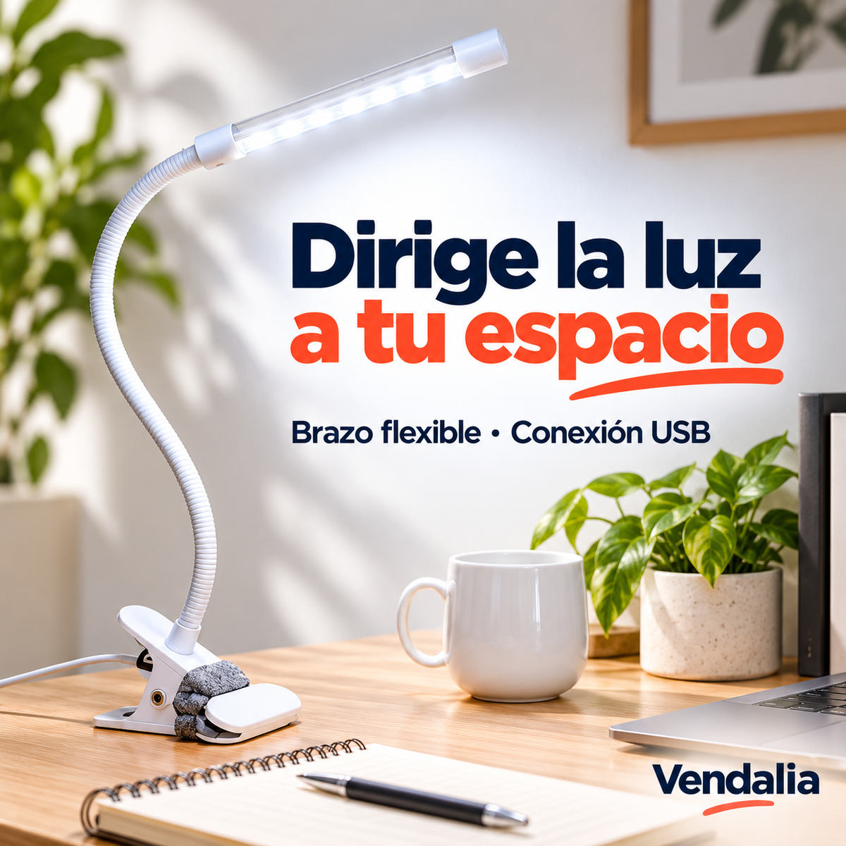 Portada Vendalia de Lámpara LED con Clip y Brazo Flexible