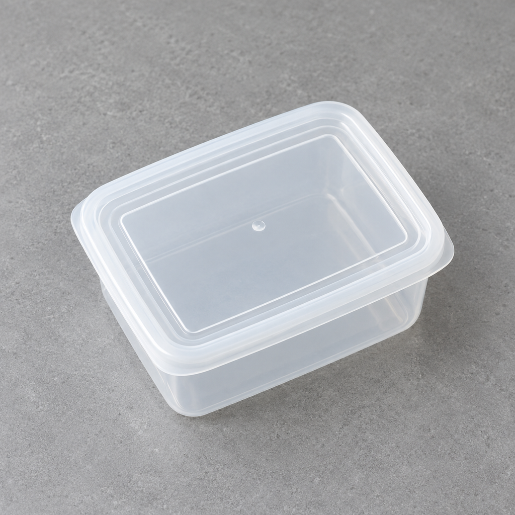 Contenedor transparente con tapa de 200 ml aproximados — vista de detalle o uso